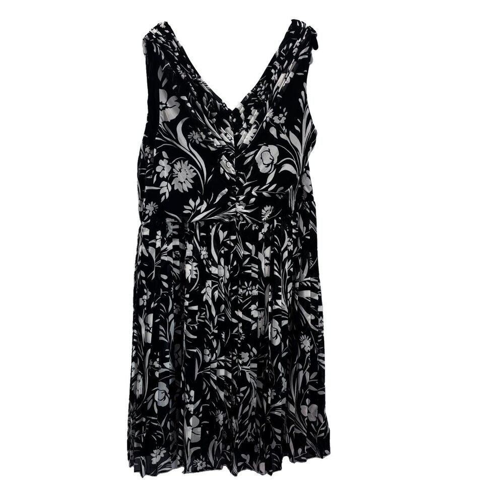 Lauren Ralph Lauren LRL plus size 22W Black floral sleeveless pleated silk dress - Picture 5 of 7
